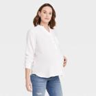 Long Sleeve Henley Maternity Shirt - Isabel Maternity By Ingrid & Isabel White