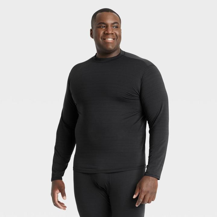 Men's Big & Tall Fitted Long Sleeve Cold Mock Neck T-shirt - All In Motion Black