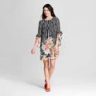 Women's Tie Sleeve Floral Print Boarder Dress - Lux Ii - Black