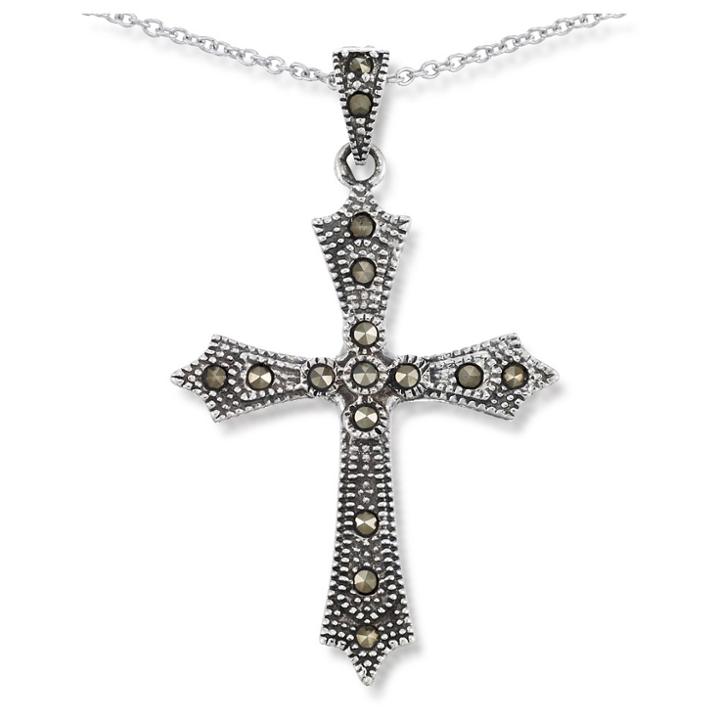 Target Marcasite Cross Pendant +18 Rodium Cable-sterling Silver, Girl's,