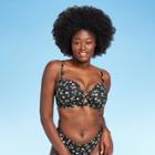 Women's Lightly Lined Tie Front Bikini Top - Shade & Shore Black Floral34a, Women's