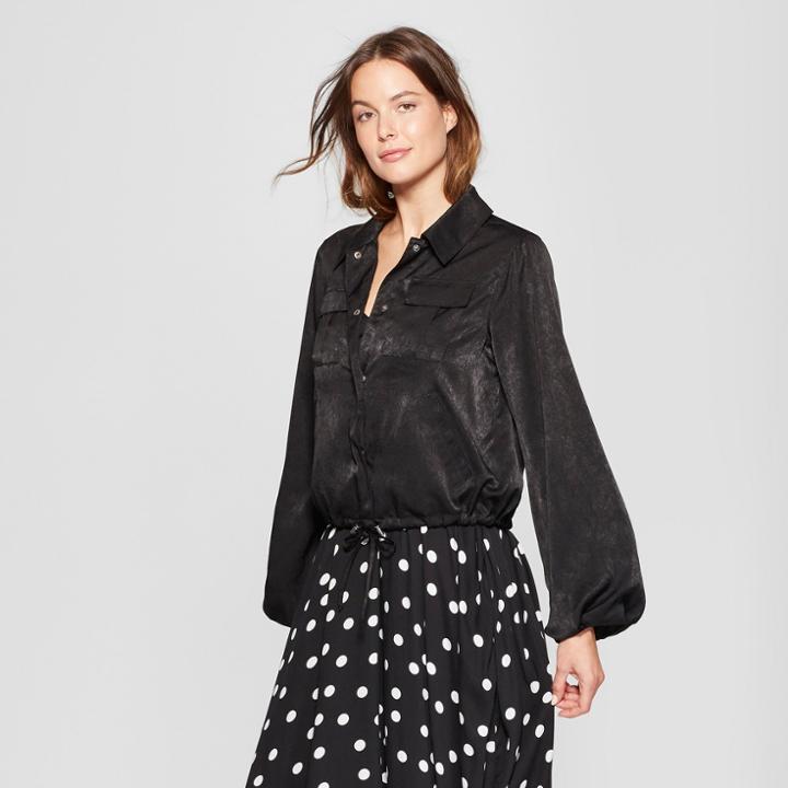 Women's Satin Windbreaker - A New Day Black Xxs