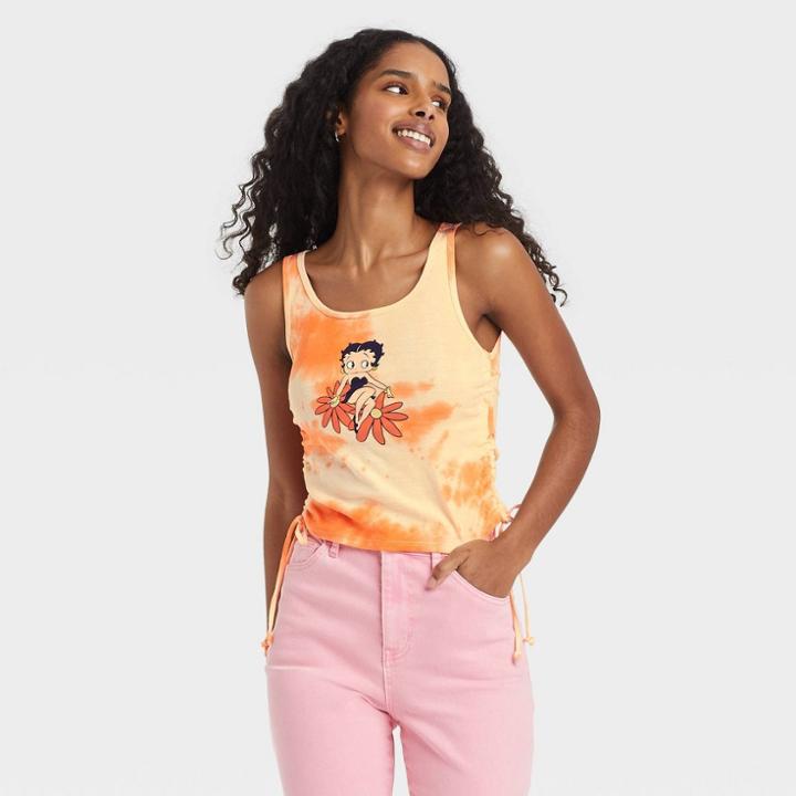 Women's Betty Boop Cinched Graphic Tank Top - Orange