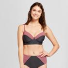 Tori Praver Seafoam Women's Colorblock Smocked Underwire Push Up Bikini Top - Vintage Black/sweet Rose D/dd Cup