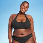 Juniors' Plus Size Ribbed Button-front Halter Bikini Top - Xhilaration Black