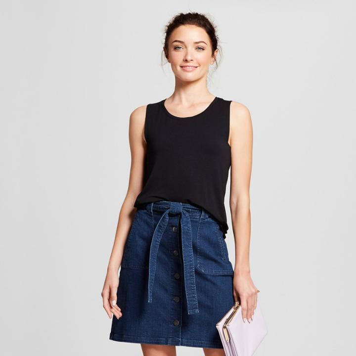 Women's Loose Fit Scoop Neck Tank - A New Day Black