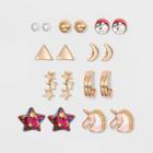 No Brand Simulated Pearl Ball Stone Triangle Unicorn Boxed Novelty Earrings, Women's,