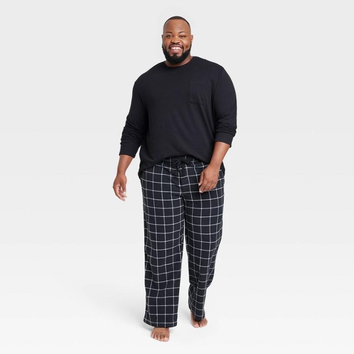 Men's Big & Tall Plaid Microfleece Pajama Set - Goodfellow & Co Black