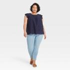 Women's Plus Size Eyelet Tank Top - Knox Rose Navy