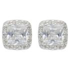 Women's Sterling Silver Button Earrings And Square Halo -
