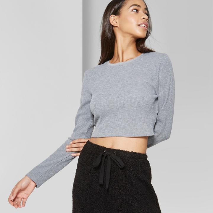 Women's Long Sleeve Crew Neck Fitted T-shirt - Wild Fable Heather Grey