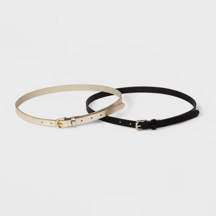 Women's 2 For 1 Belt - A New Day Black/gold S, Size: Small, Black Gold