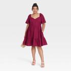 Women's Plus Size Flutter Short Sleeve Tiered Dress - Ava & Viv Burgundy X