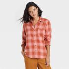 Women's Long Sleeve Flannel Button-down Shirt - Universal Thread Dark Orange Plaid