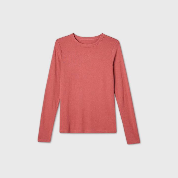 Women's Long Sleeve Fitted T-shirt - A New Day Pink