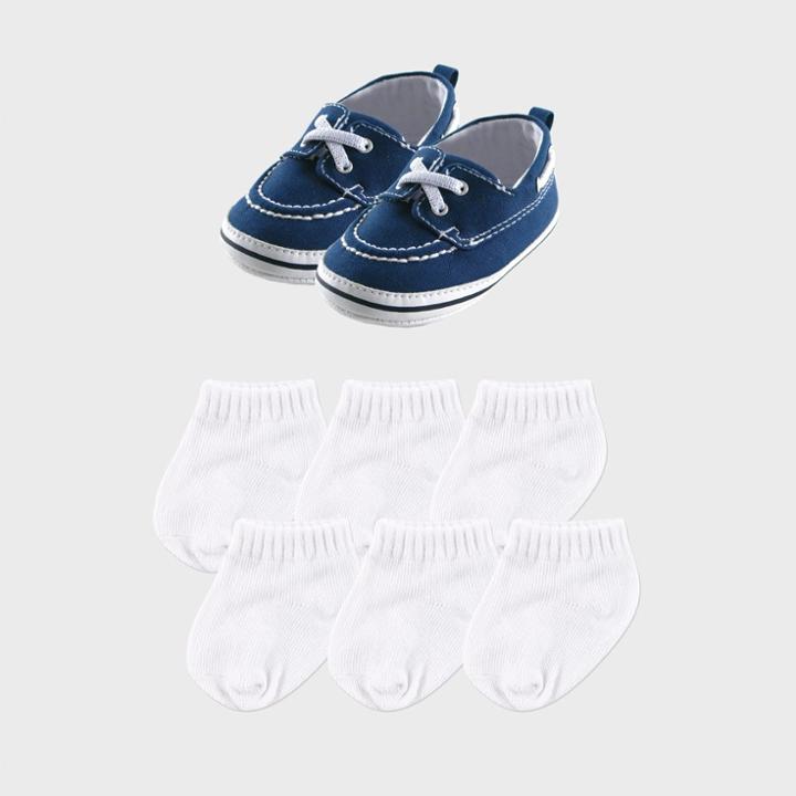 Luvable Friends Baby Boys' 7pc Boat Shoes & Socks - Navy