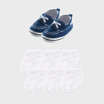 Luvable Friends Baby Boys' 7pc Boat Shoes & Socks - Navy