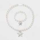 Toddler Girls' Beaded Pearl Necklace And Bracelet Set - Cat & Jack White/silver