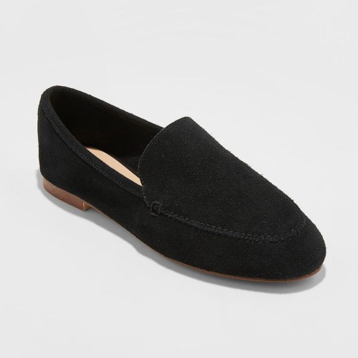 Women's Mila Wide Width Suede Loafers - A New Day Black 12w,