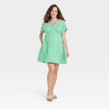 Short Sleeve Gauze Maternity Dress - Isabel Maternity By Ingrid & Isabel Green