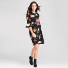 Maternity Floral Bell Sleeve Swing Dress - Expected By Lilac - Black