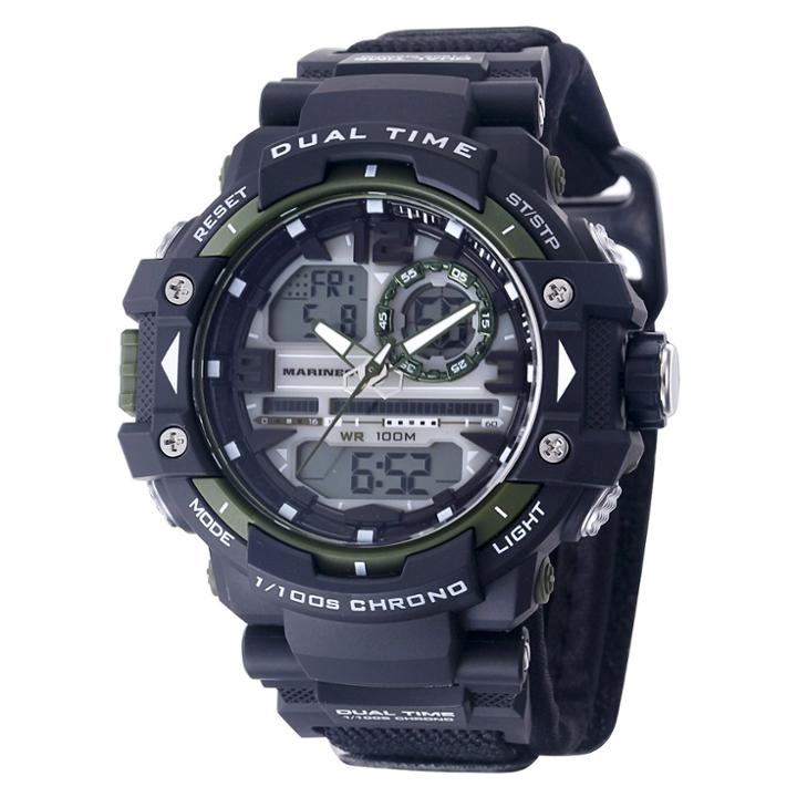 Men's U.s. Marine Corps C41 Multifunction Watch By Wrist Armor-black And Green Dial - Black Nylon Strap,
