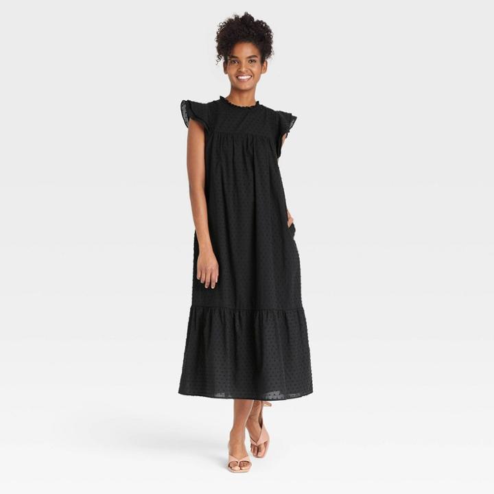 Women's Flutter Short Sleeve Shift Dress - Who What Wear Black