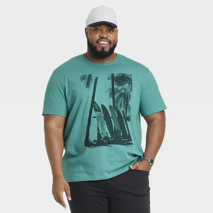 Men's Big & Tall Standard Fit Short Sleeve Crew Neck Graphics T-shirt - Goodfellow & Co Green/surfboard