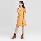 Petitegirls' Short Sleeve Button-front Ruffle Knit Dress - Art Class Yellow S, Girl's,