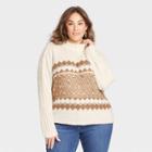 Women's Plus Size Mock Turtleneck Fairisle Pullover Sweater - Knox Rose Ivory
