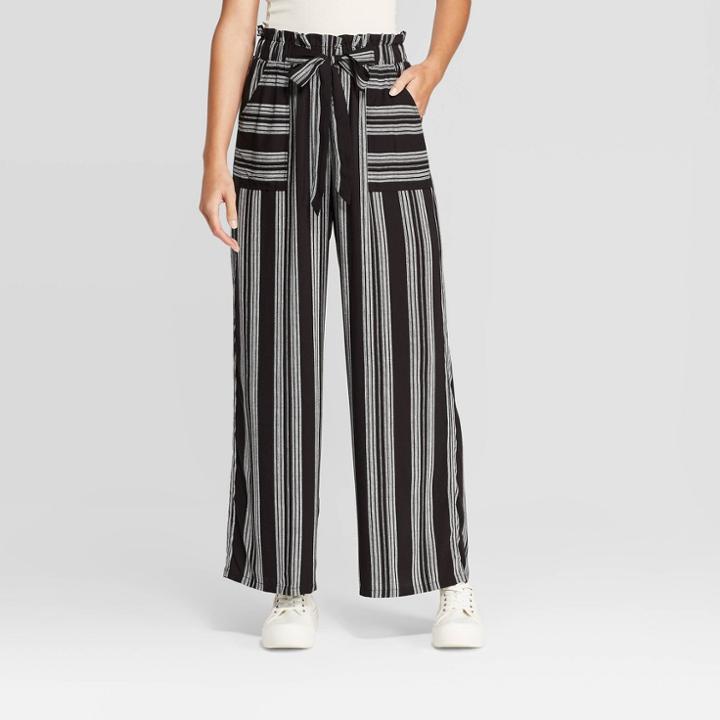 Women's Striped Paperbag Waist Palazzo Pants - Xhilaration Black