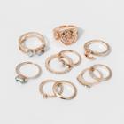 Single Ring With Crescent And Stone Ring Set 10pc - Wild Fable,