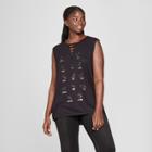 Women's Plus Size Zodiac Stars Lace-up Neck Graphic Tank Top - Modern Lux (juniors') Black