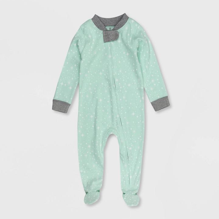 Honest Baby Twinkle Star Print Snug Fit Footed Pajama - Green