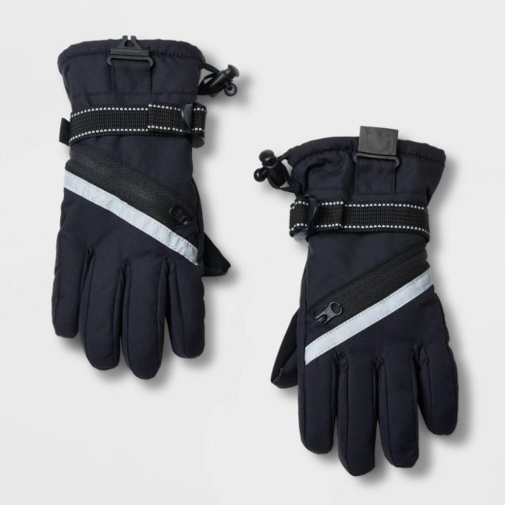Kids' Onyx Zipper Ski Mittens - All In Motion Black