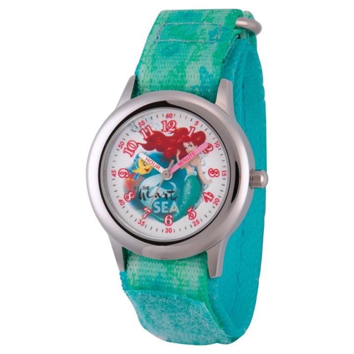 Girls' Disney Princess Ariel And Flounder Stainless Steel Time Teacher Watch - Green