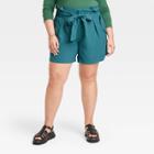 Women's Plus Size High-rise Utility Paperbag Shorts - A New Day Teal Blue