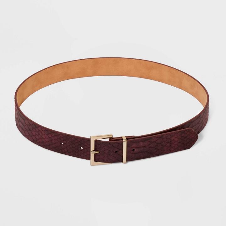 Women's Rectangular Buckle Belt - A New Day Burgundy Croc