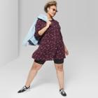 Women's Plus Size Long Sleeve Button-up Floral Western Shirt Dress - Wild Fable Burgundy