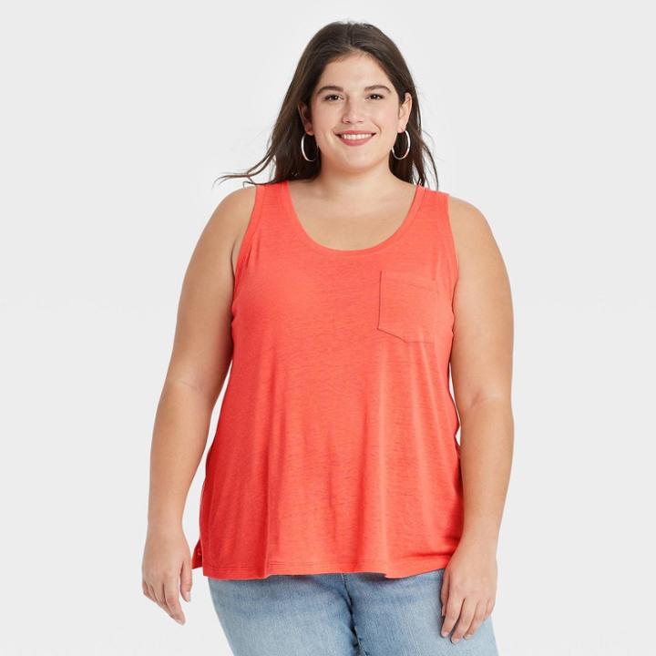Women's Plus Size Linen Tank Top - Ava & Viv Coral X