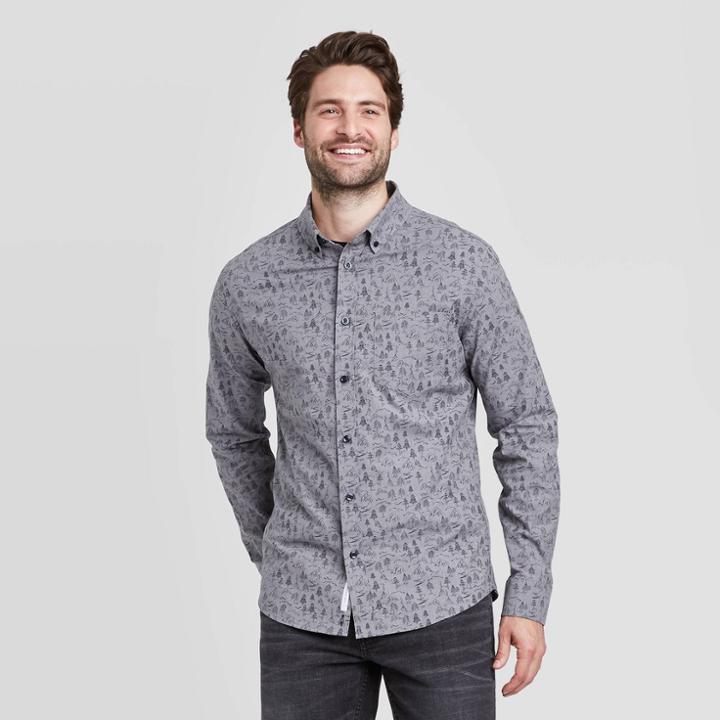 Men's Slim Fit Long Sleeve Poplin Button-down Shirt - Goodfellow & Co Dark Blue