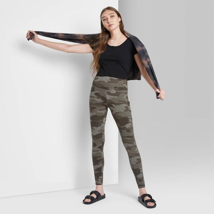 Women's High-waisted Ultra Soft Leggings - Wild Fable Camo Green