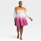 Women's Plus Size Tie-dye Long Sleeve Tiered Dress - Universal Thread Purple