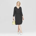 Women's Plus Size Polka Dot 3/4 Sleeve Wrap Midi Dress - Ava & Viv Black/white X