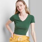 Women's Short Sleeve V-neck Cropped T-shirt - Wild Fable Dark Green