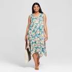 Women's Plus Size Floral Print A Line Dress - Ava & Viv Teal X, Green