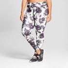 Plus Size Women's Plus Floral Print Performance Leggings - Joylab Black & White