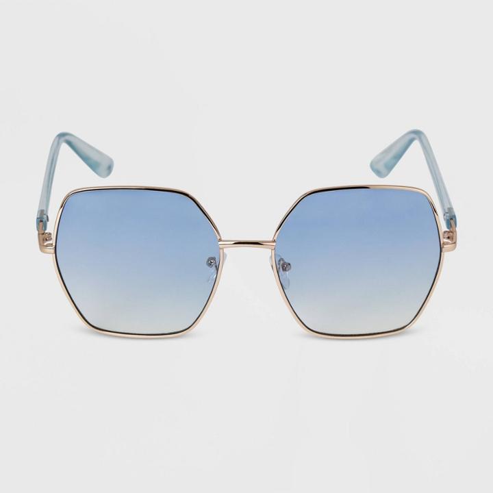 Women's Oversized Angular Round Metal Gradient Sunglasses - A New Day Gold