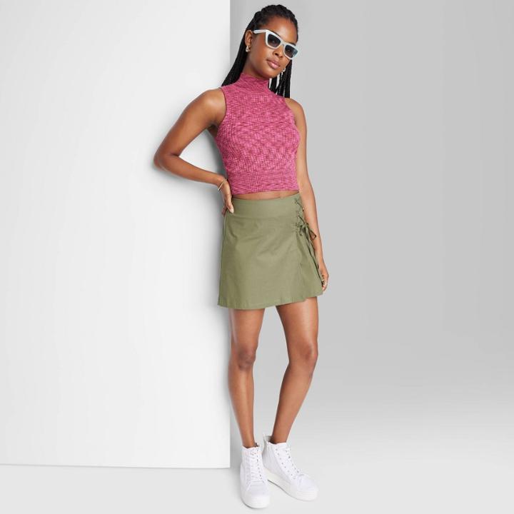 Women's Wrap Front Mini Skirt - Wild Fable Olive Green Xxs