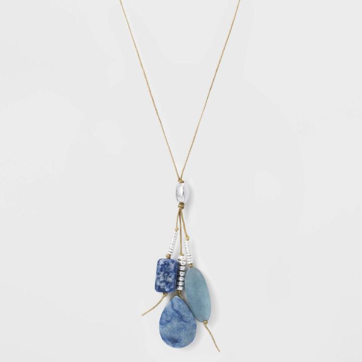 Adjustable Cord And Semi-precious Sodalite And Blue Aventurine Cluster Pendant Necklace - Universal Thread Blue, Women's